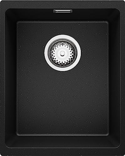 Unterbauspüle Schwarz Metallic 36 x 45 cm, Granitspüle + Siphon Klassisch, Spülbecken ab 40er Unterschrank, Küchenspüle von Primagran