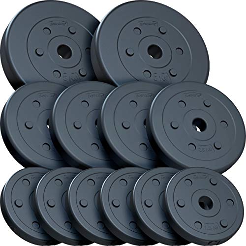 ScSPORTS® 27,5 kg Hantelscheiben-Set, Kunststoff, 2 x 5 kg, 4 x 2,5 kg, 6 x 1,25 kg, Gewichte, 30/31 mm Bohrung, durch Intertek geprüft + bestanden (1)