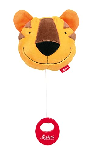 SIGIKID Kissenspieluhr Tiger, Kuschelkissen mit Spieluhr zum Aufziehen, sanfte Melodie zum Einschlafen, Spielwerk austauschbar, für Babys und Kinder ab Geburt, Art.-Nr. 42915, gelb-braun 14 cm