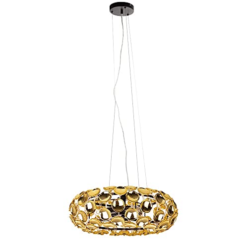 Pendelleuchte gold 3 flammig Esszimmerlampe hängend Hängeleuchte Wohnzimmer modern, höhenverstellbar, Blättchen-Dekor gold, 3xE14 DxH 48x150 cm