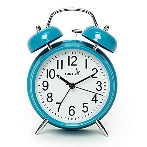 FLOITTUY [Lauter Alarm für Tiefschläfer) 10,2 cm Doppelglockenwecker mit Hintergrundbeleuchtung für Schlafzimmer und Heimdekoration (blau)