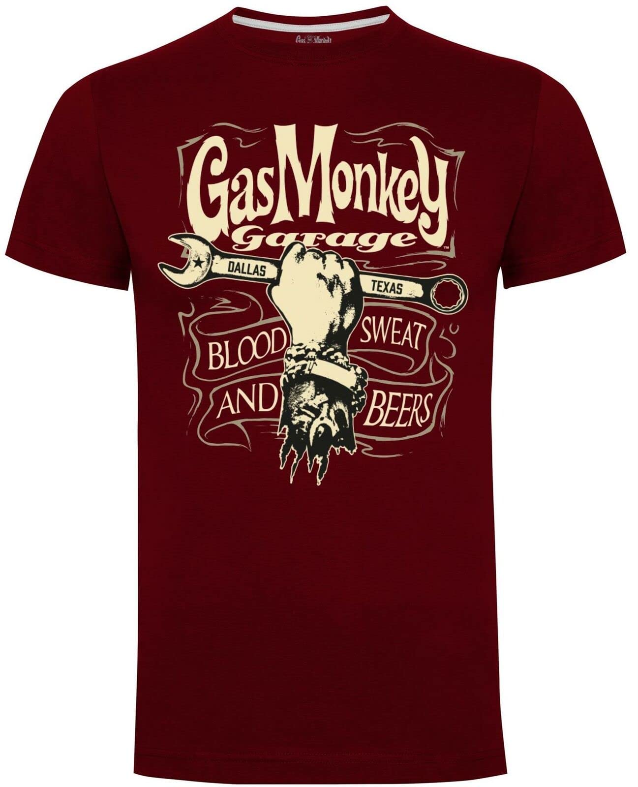 Gas Monkey Garage Herren T-Shirt Mechanics Spanner Burgunderrot Gr. L, burgunderfarben