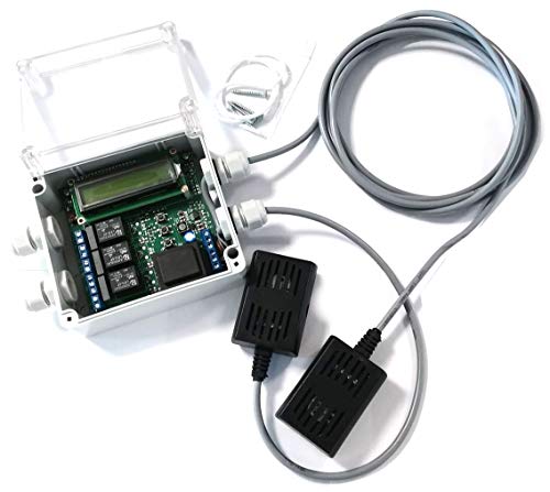 Feuchtraum Entfeuchter Lüftersteuerung Abluftsteuerung Taupunktdifferenz IP65 Gehäuse LCD Uhr 2x Sensoren (Kabelgebunden)