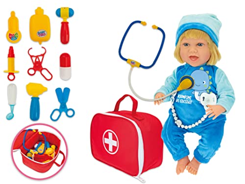 Teorema 67158 - Erste-Hilfe-Spielzeug-Set mit Puppe von 45 cm, Aufbewahrungsbox aus Stoff, Werkzeuge von Doktor Profi.