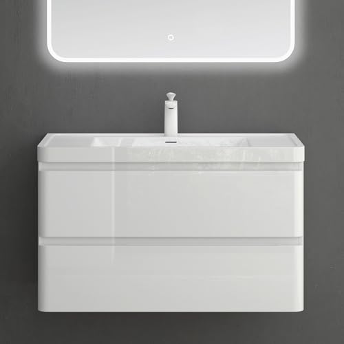 Mai & Mai® Badmöbel-Set Waschbeckenunterschrank 90x48x55cm in Weiß mit Schubladen inkl. Waschbecken BC014