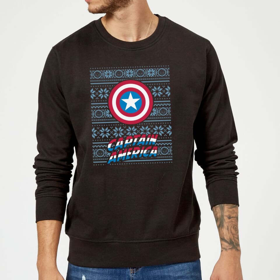 Marvel Comics Captain America Schild Weihnachtspullover - Schwarz - S