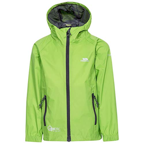 Trespass Qikpac Jacket, Leaf, 5/6, Kompakt Zusammenrollbare Wasserdichte Jacke für Kinder / Unisex / Mädchen und Jungen, 5-6 Jahre, Grün