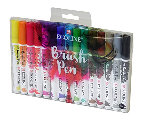 Royal Talens 11509003 - Ecoline Brush Pens 15 Stifte Set, flüssige Wasserfarbe