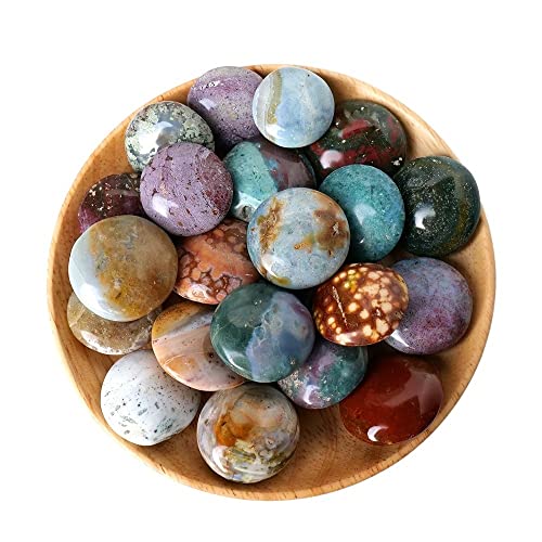 FORLUZ 1 Stück Ozean-Jaspis-Stein, Sorgenstein for Angstzustände, Daumenpalme, runder Taschen-Edelstein, natürliche polierte Kristalle Steine