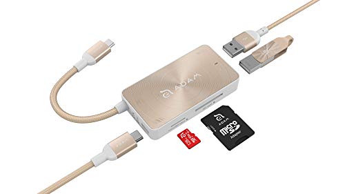 ADAM elements 5-in-1 USB C Hub – 80 W PD SD-Karten-/microSD-Kartenleser 2 A 3.1 Ports tragbares, langlebiges Aluminiumgehäuse kompatibel mit Mac, Windows, Chrom (CASA PDC501, Gold)
