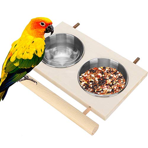 Gancon Papageien-Feeder, Edelstahl-Vogel-Futterschüssel Futter-Wasser-Feeder für Käfig mit Ständer(doppelt)