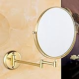 Schwenkbar Klappbar Make-up-Spiegel Versenkbar Wandhalterung Beidseitiger Spiegel 360-Grad- Kosmetikspiegel 8inch,Gold