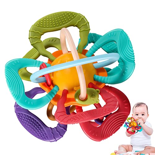 Abbto 5 Pcs Babyzahnrassel - Beißball aus lebensmittelechtem TPU und ABS - Beißring-Babyspielzeug zum Zahnen, lindert Zahnschmerzen, verbessert das SEH- und Hörvermögen des Babys