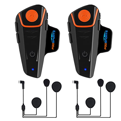 Fodsports Bluetooth Motorrad Gegensprechanlage Motorradhelm Kommunikation Walkie-Talkie Intercom Headset mit 1000m, GPS, FM Radio, MP3 Player (2 Pack with Soft Cable)