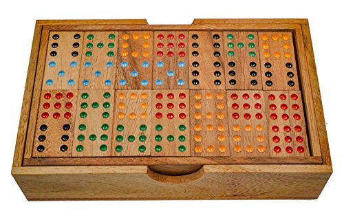 Domino Doppel 9 - Legespiel - Gesellschaftsspiel aus Holz mit 56 Spielsteinen