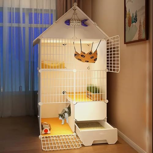 Großer Katzenkäfig, DIY-Katzenlaufstall mit Leiter und Katzennest, Katzengehege Balkon mit Katzentoilette und Katzennapf, Abnehmbare Kleintierkäfige aus Metalldraht ( Size : A-29.5*19.3*55.9"/75*49*14