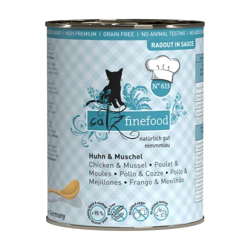 catz finefood Ragout N° 613 Huhn & Muschel Katzenfutter nass - Feinkost Nassfutter für Katzen in Sauce ohne Getreide und Zucker mit hohem Fleischanteil, 6 x 380 g Dose