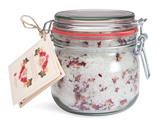 Deluxe Aroma Bade-Salz mit Rosenblüten BLÜTENMEER, mineralisches Steinsalz aus Deutschland für Entspannungs-Bäder (700g), von Venize
