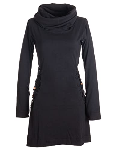 Vishes - Alternative Bekleidung - Einfarbiges Kleid mit extra langem Kapuzenkragen und Schnürungen schwarz 32/34