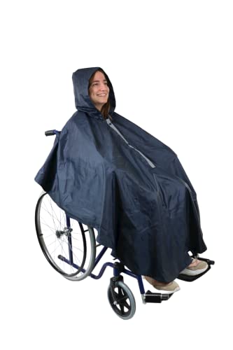 KMINA - Regencape Rollstuhl Erwachsene, Rollstuhldecke Wasserdicht mit Reißverschluss, Regen Poncho Cape für Rollstuhl, Decke für Rollstuhlfahrer mit Kapuze, Rollstuhl Poncho Warm