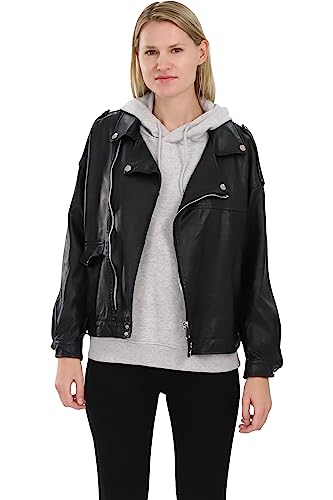 Malito Damen Jacke Kunstleder | Oversized Jacke | lässige Bikerjacke | Faux Leather | Schulterklappen JF1848 (schwarz, 38-40)