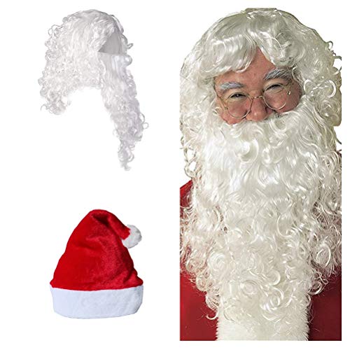 Erwachsene Größe Weißer Weihnachtsmann Bart Und Perücke Set Kurze gewellte synthetische Perücken langer gelockter Bart Professionelle Qualität Weihnachtsmann Perücke für Kostüm