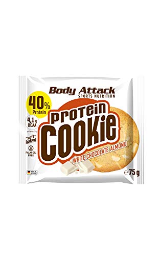 Body Attack Protein Cookie, Kekse einzeln verpackt, Gesunde Snacks mit viel Protein, 12 x 75g (White Chocolate Almond)