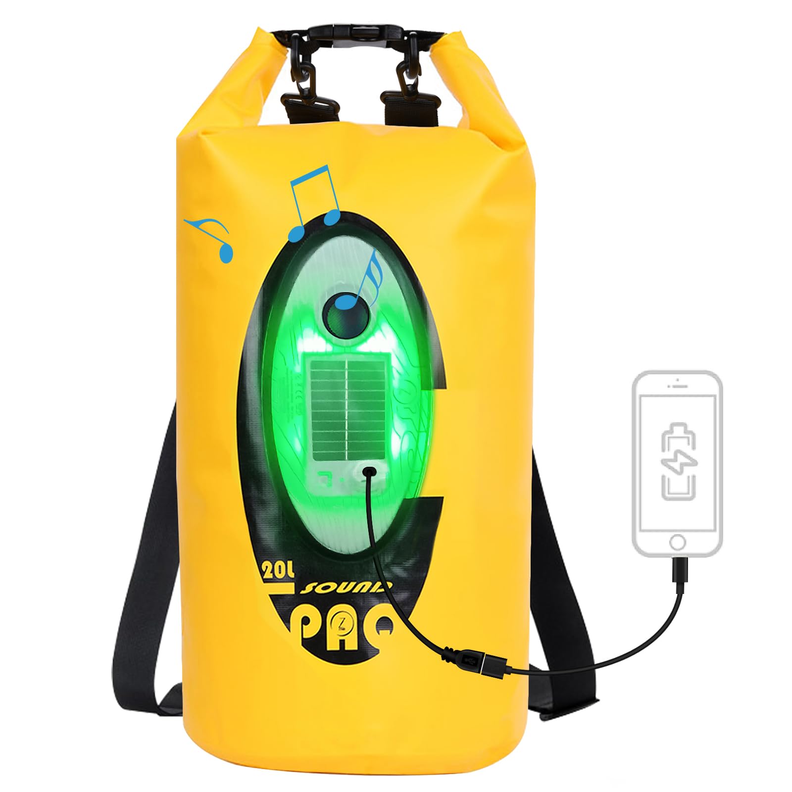 Qoolife Dry Bag Und Wasserdichter Rucksack mit Bluetooth-Lautsprecher- 20L Seesack Wasserdicht mit Bluetooth Lautsprecher, Ideale Rolltop Tasche beim Kajak Fahren, Wandern, Bootfahren und Rafting