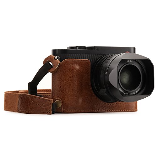 MegaGear MG1401 Leica Q-P, Q (Typ 116) Ever Ready Echtleder Kamera-Halbtasche mit Trageriemen - Braun