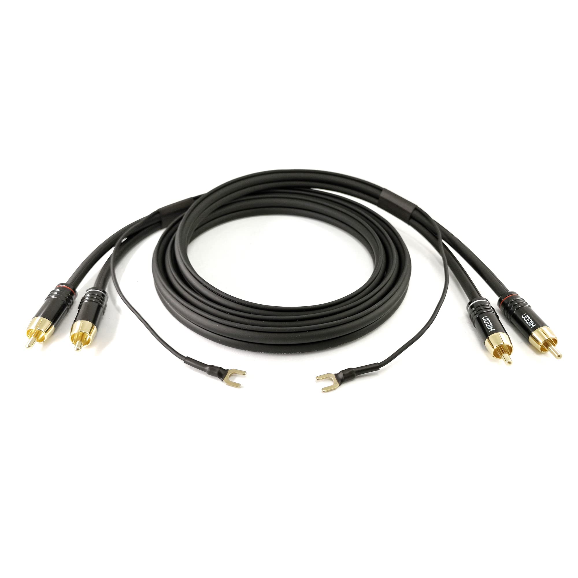 Selected Cable 2,5m Plattenspielerkabel Phonoline mit 2x 5cm verlängerter Erdungsleitung Audio 2x 0,35mm² für Plattenspieler vergoldeten Stecker - SC81-K3-BLK-0250