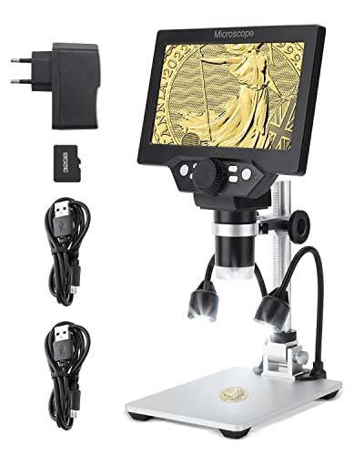PRECIPETTE Mikroskop 7" LCD Digital Mikroskope Microscope 1080P 1200X Vergrößerung mit 8 LED 32G Karte, 1-1200X Digitales Mikroskop für Beobachten von PCB Münzen Insekten Schmuck