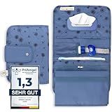 Jubi® Windeltasche mit Wickelunterlage für unterwegs mit großer Feuchttücheröffnung - Kleine Wickeltasche mit extra viel Platz - Blau mit Pusteblumen