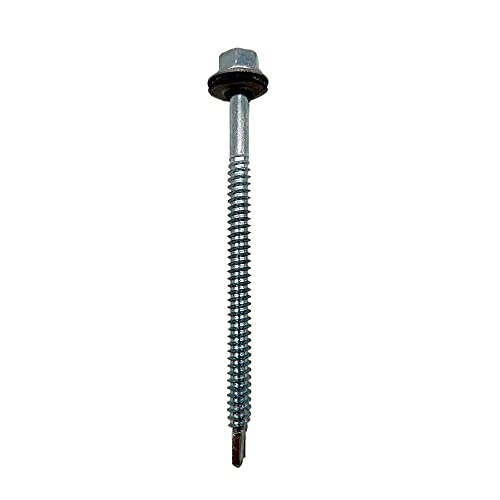 DOJA Industrial | Selbstbohrende Schrauben | 50 Stück | 6,3 x 120 mm | verzinkt | Sechskantschrauben mit Unterlegscheibe für Aluminiumblech oder Abdeckungen | selbstschneidende Schrauben
