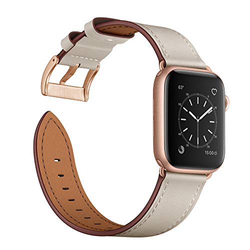 Arktis Lederarmband kompatibel mit Apple Watch (Apple Watch Ultra 1/2 49 mm) (Series 7 8 9 45 mm) (Series SE 6 5 4 44 mm) (Series 3 2 1 42 mm) Wechselarmband [Echtleder] - Elfenbein