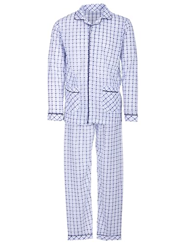 LUCKY Herren Pyjama Set Shirt und Hose Schlafanzug Langarm Knöpfe Schlafshirt (as3, Alpha, m, Regular, Regular, Weiß)