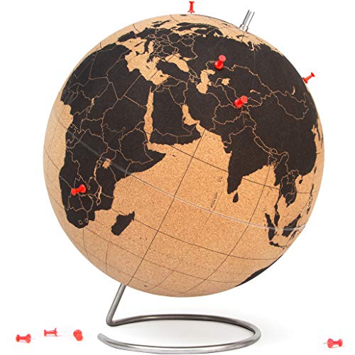 SUCK UK Extra große Original-Desktop-Kork-Globus, Pädagogische Weltkarte, Reisezubehör, Abenteuer und Erinnerungen, extra groß, 32 cm Durchmesser