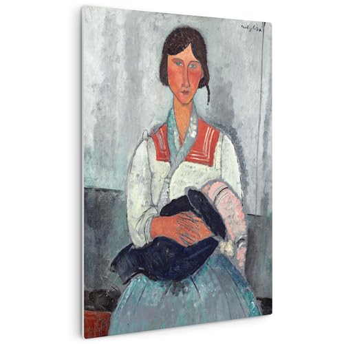 HEALANCY Bilder Abstrakt - KOMPLETT AUFHÄNGFERTIG - Wandbilder Wohnzimmer - Deko Modern - Schlafzimmer - Kunstdruck Wanddeko Küche - Amedeo Modigliani Gypsy Woman with Baby