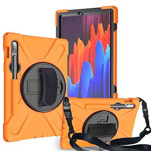 YGoal Hülle für Galaxy Tab S7 Plus - [Handschlaufe] [Schultergurt] Robuste Schutzhülle mit Fallschutz und 360-Grad-Drehständer Case Cover für Samsung Galaxy Tab S7 Plus T970 12.4 Zoll, Orange