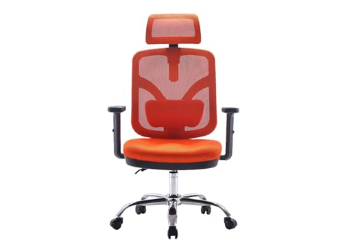 Angel Bürostuhl ergonomisch | Schreibtischstuhl hat verstellbare Lordosenstütze & Kopfstütze | Office Chair mit Höhenverstellung und Wippfunktion | Bürostuhl 150 kg belastbar | Farbe: Orange