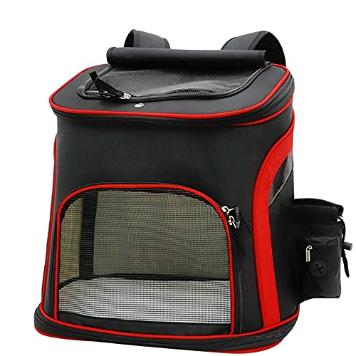 MBLUE Mesh Dog Bag Atmungsaktiver Hunderucksack Große Kapazität Katzentragetasche Pet Carrier (Schwarz-Rot)