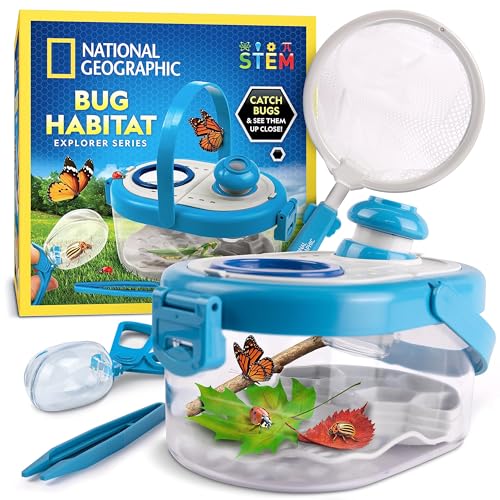 NATIONAL GEOGRAPHIC Insektenfänger-Set für Kinder – Kinder-Insektenfänger-Set mit Netz, Lebensraum mit Vergrößerung, Lupe, Pinzette, Insektenfänger, Lernanleitung und mehr