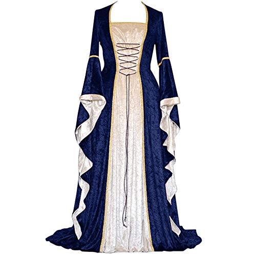 YEBIRAL Damen Langarm Mittelalterlichen Kleid Mittelalter Cosplay Kleid Party Kostüm Gothic Jahrgang Prinzessin Renaissance Bodenlänge Maxikleid