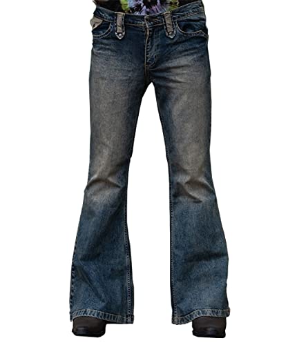X-xyA Retro-Jeans der Herren-Retro- Jeans-Mode-Stretch-Bell-Bottom-Jeans-hohe Taille, die gerade breite Bein-Denim-Hose ausgelöst,Blau,XL