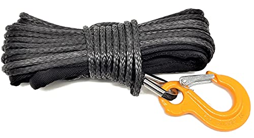 Synthetisches Windenseil Schwarz AIR119 mit Haken 3,5t 6mm 15m Seilwinde Seil Kunststoffseil Zugseil für UTV ATV Quad Offroad 4x4 SUV