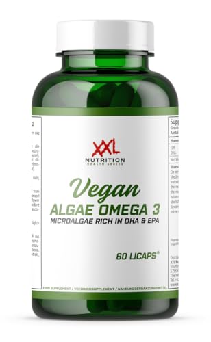 XXL Nutrition - Vegan Algae Omega 3 - Vegan Omega 3, Algenöl, Hochdosiert - 60 Kapseln