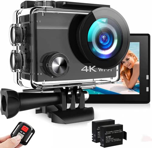 Action Cam 4K Unterwasserkamera 20MP 50FPS Wi-Fi 40M mit IPS-Touchscreen 2 Zoll Ultra HD 170° Weitwinkel, Fernbedienung, 2 wiederaufladbare Batterien