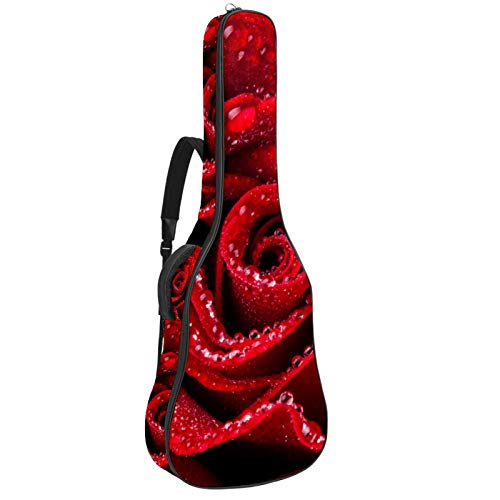 Gitarrentasche mit Reißverschluss, wasserdicht, weich, für Bassgitarre, Akustik- und klassische Folk-Gitarre, rote Rose