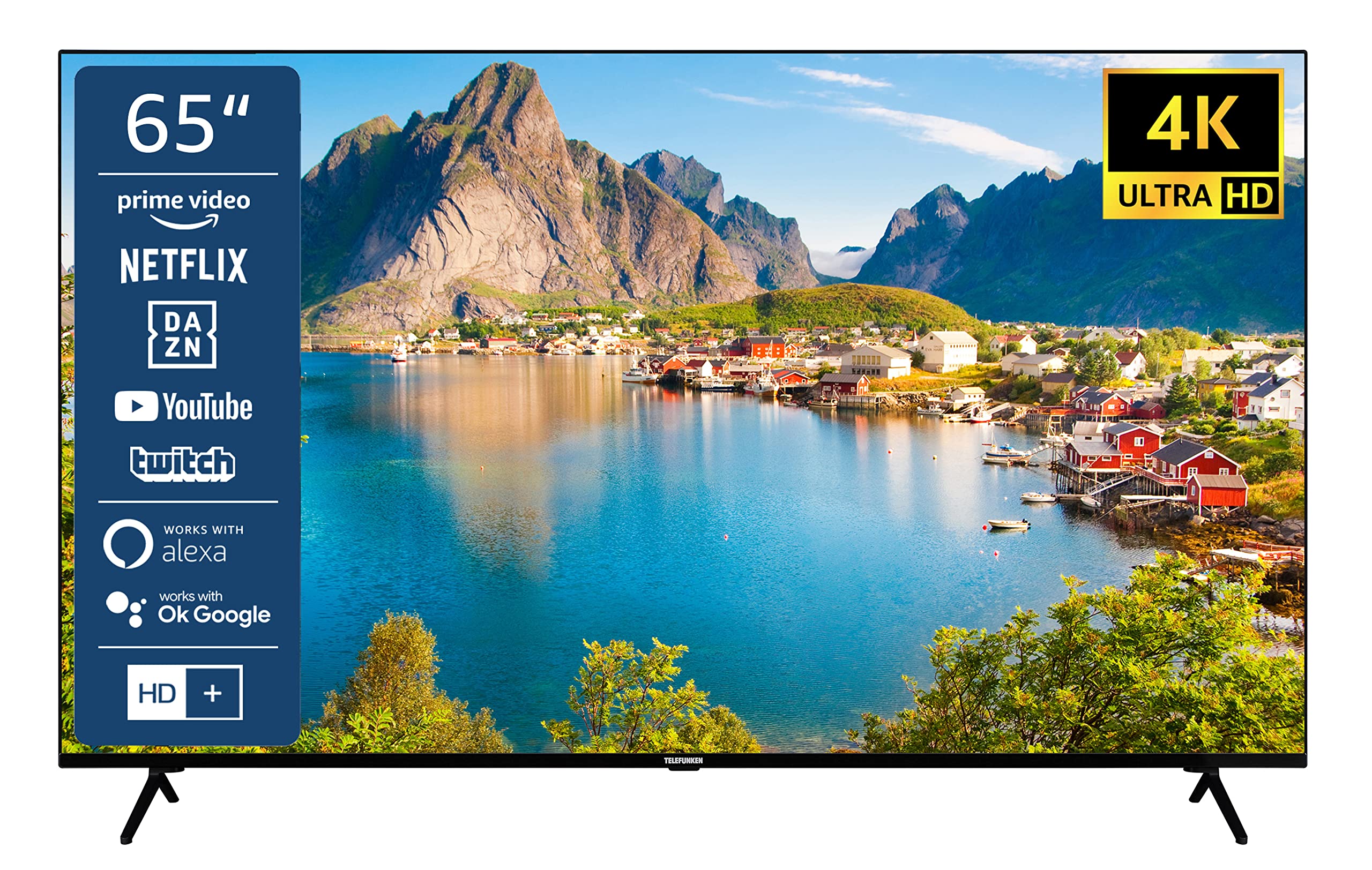 TELEFUNKEN XU65SN660S 65 Zoll Fernseher/Frameless Smart TV (4K Ultra HD, Bluetooth, Triple-Tuner) - 6 Monate HD+ inkl. [2023], Schwarz