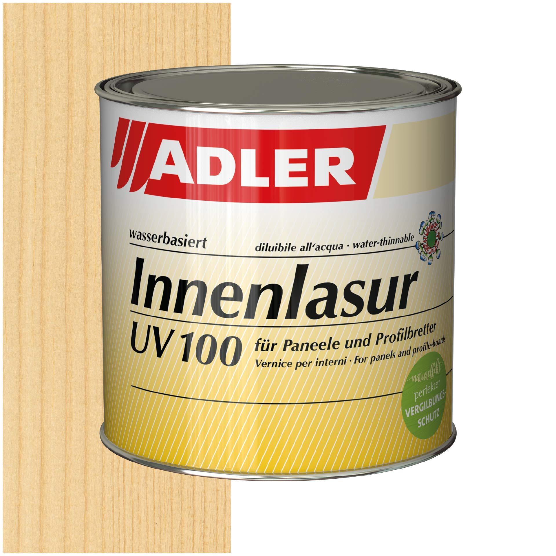 ADLER Innenlasur UV 100-2,5L - Wohngesunde Holzlasur farblos für innen mit speziellem Vergilbungsschutz, atmungsaktive Wohnraumlasur auf Wasserbasis