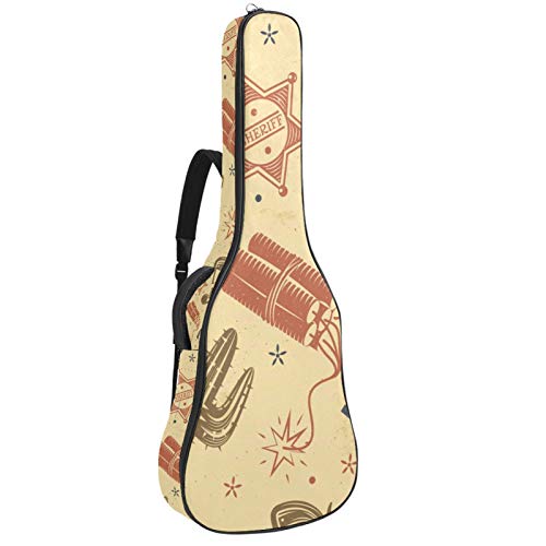 Gitarrentasche mit Reißverschluss, wasserdicht, weich, für Bassgitarre, Akustik- und klassische Folk-Gitarre, Cowboy-, Kaktus-Muster